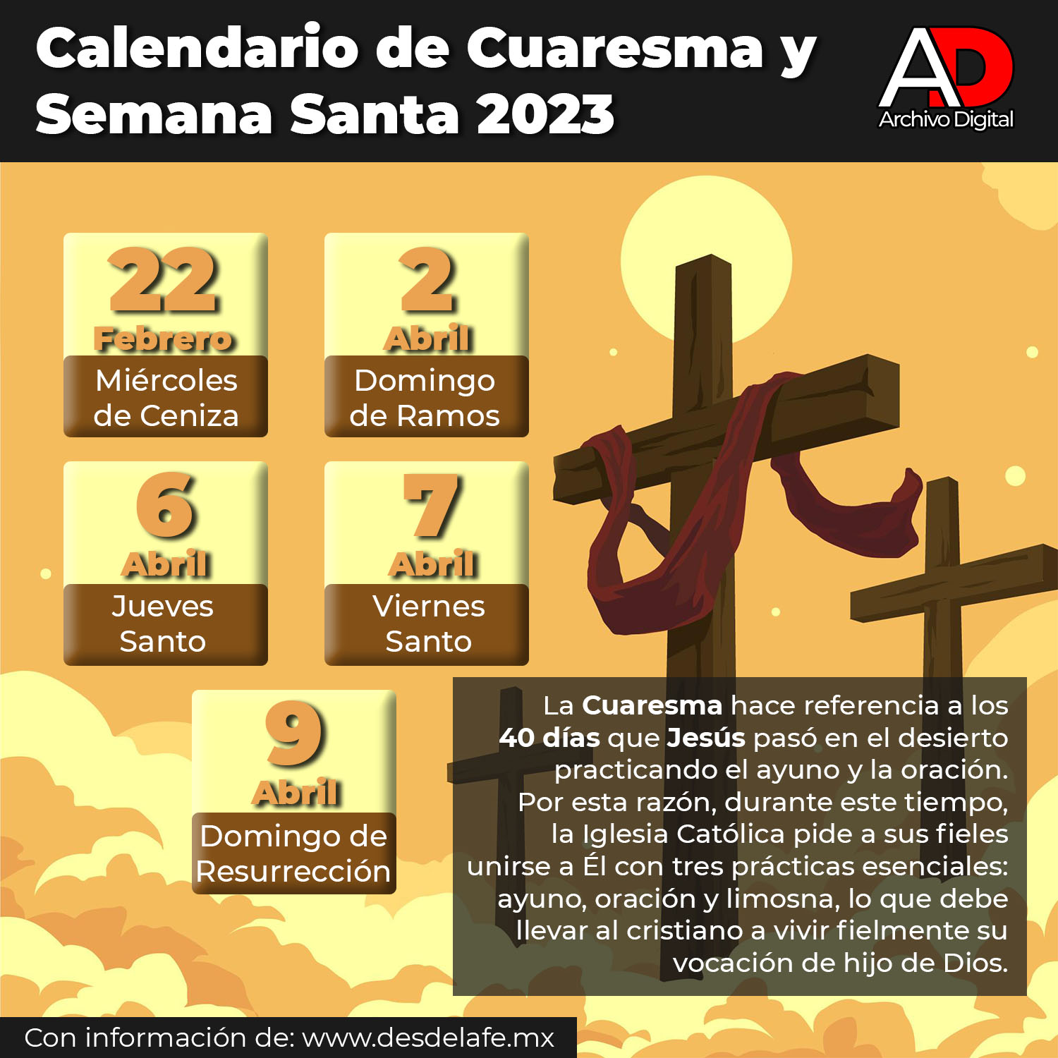 La Cuaresma inicia el 22 de febrero del 2023 y con ello la Pascua de la